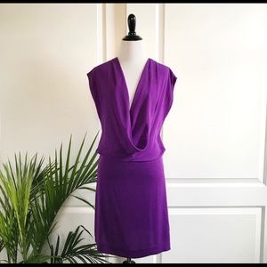 DVF Purple Silk Draped Neck Sleeveless Dress
